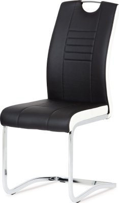 Jídelní židle chrom / koženka černá s bílými boky