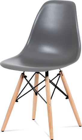 Jídelní židle, CT-758 GREY, plast šedý / masiv buk / kov černý