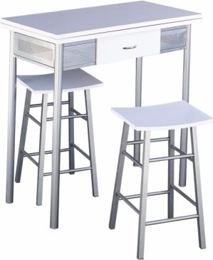Barový set - stůl + 2 židle, stříbrná / bílá, HOMER