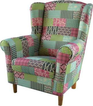 Křeslo ušák CHARLOT, látka patchwork M1