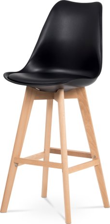 Barová židle, černá plast+ekokůže, nohy masiv buk
