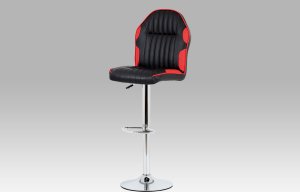 Barová židle koženka černá + červená / chrom