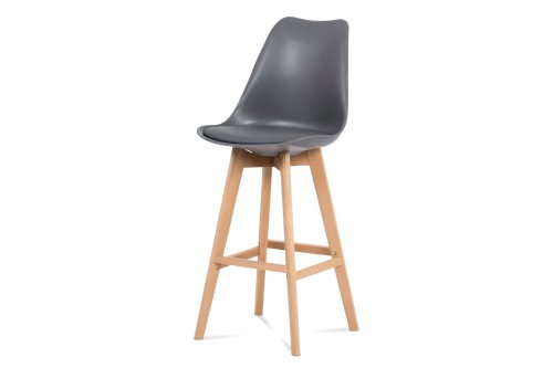 Barová židle, šedá plast+ekokůže, nohy masiv buk