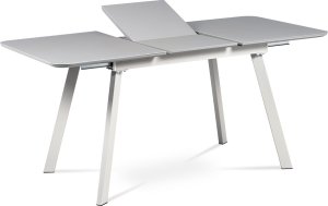 Jídelní stůl 120+40x80 cm, šedá matná MDF+šedé sklo, kov šedý mat