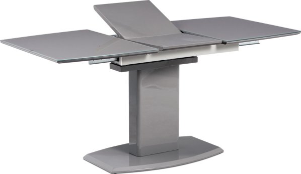 Jídelní stůl 120+40x80 cm, šedé sklo + šedá MDF