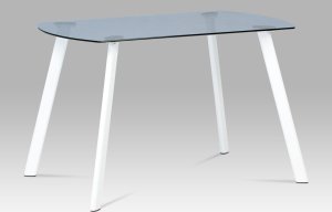 Jídelní stůl 127x70 cm, šedé sklo / bílý kov