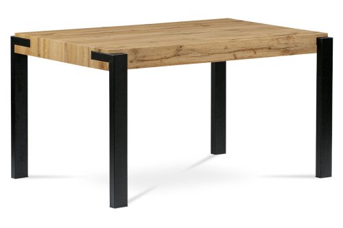 Jídelní stůl 140x88x76, deska MDF dekor divoký dub tloušťka 100mm, kov černý mat