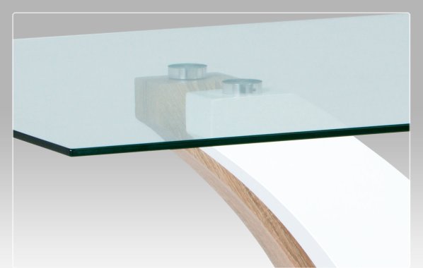 Jídelní stůl 160x90 cm, čiré sklo / sonoma / vysoký lesk bílý