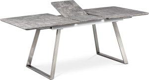 Jídelní stůl 160x90cm s rozkladem 40cm, MDF dekor beton, kov broušený nerez