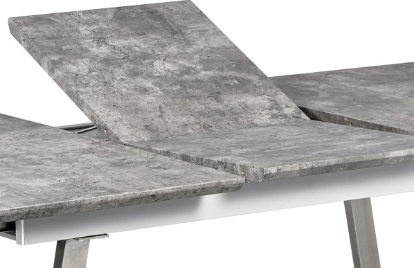 Jídelní stůl 160x90cm s rozkladem 40cm, MDF dekor beton, kov broušený nerez