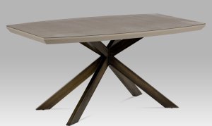 Jídelní stůl 160x95 cm, mat lanýž / sklo dekor kámen / broušený kov antik