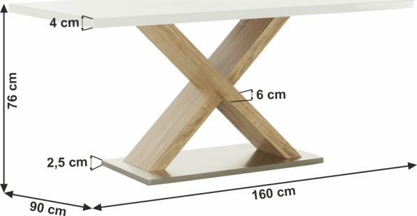 Jídelní stůl FARNEL, bílá, vysoký lesk / dub sonoma