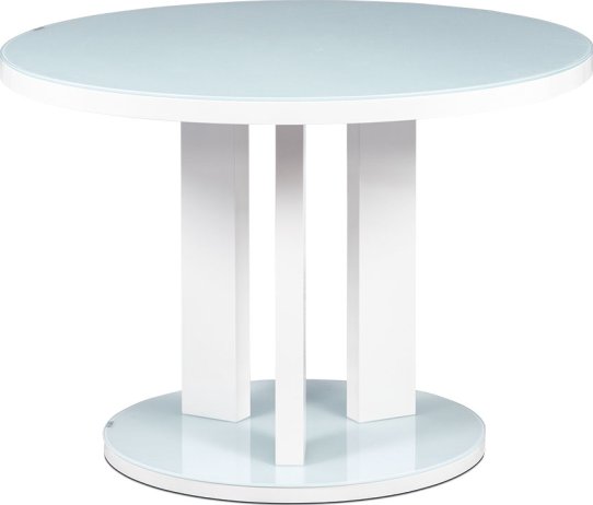 Jídelní stůl pr. 108 cm, sklo bílá + MDF bílá