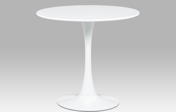 Jídelní stůl pr.80x73 cm, bílá matná MDF, kov bílý vysoký lesk