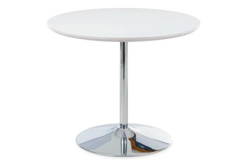 Kulatý jídelní stůl průměr 90 cm, vysoký lesk bílý / chrom