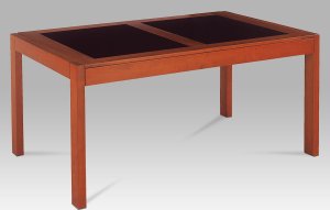 Rozkládací jídelní stůl 160+40+40x90 cm, barva třešeň / černé sklo