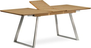 Jídelní stůl rozkládací - 160+40x90 cm, MDF + dýha dub, kovová podnož, broušený nerez