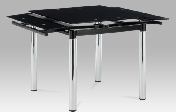 Jídelní stůl rozkládací 80+48x80 cm, černé sklo / chrom