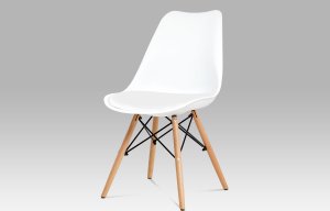 Jídelní židle bílý plast / bílá koženka / natural