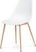 Jídelní židle - bílý plast, kovová čtyřnohá podnož v 3D dekoru dub