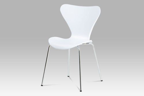 Jídelní židle bílý plast s imitací dřeva / chrom