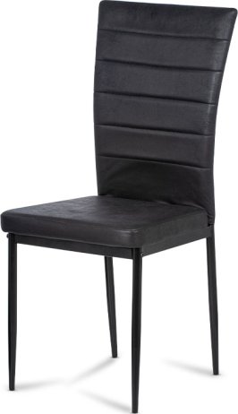 Jídelní židle, černá látka imitace broušené kůže, kov černý mat