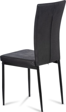 Jídelní židle, černá látka imitace broušené kůže, kov černý mat