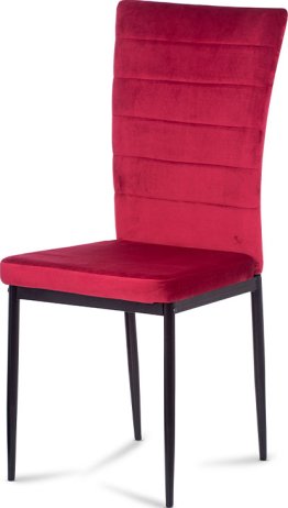 Jídelní židle, červená látka samet, kov černý mat