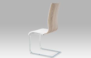 NEW Jídelní židle, koženka bílá / sonoma / chrom