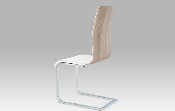 NEW Jídelní židle, koženka bílá / sonoma / chrom