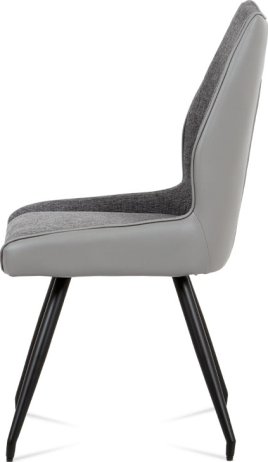 Jídelní židle koženka šedá + látka / černá kov