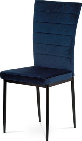 Jídelní židle, modrá látka samet, kov černý mat