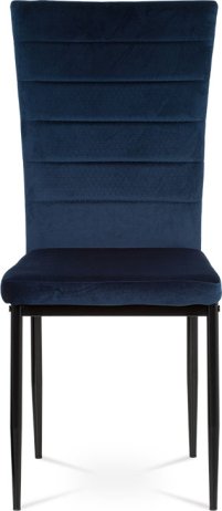 Jídelní židle, modrá látka samet, kov černý mat