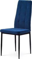 Jídelní židle, modrá sametová látka, kovová čtyřnohá podnož, černý matný lak