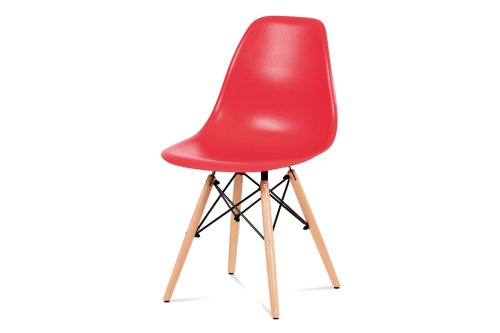 Jídelní židle, CT-758 RED, plast červený / masiv buk / kov černý