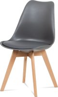 Jídelní židle, CT-752 GREY, plast šedý / koženka šedá / masiv buk