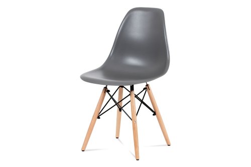 Jídelní židle, CT-758 GREY, plast šedý / masiv buk / kov černý