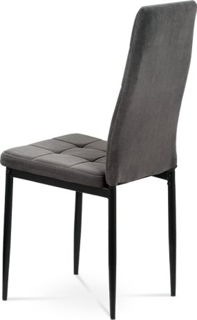 Jídelní židle, šedá sametová látka, kovová čtyřnohá podnož, černý matný lak