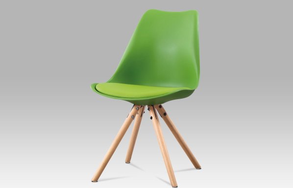 Jídelní židle, zelená plast + ekokůže, masiv buk