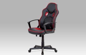 Kancelářská židle, černá ekokůže+červená látka, houpací mech, plast kříž
