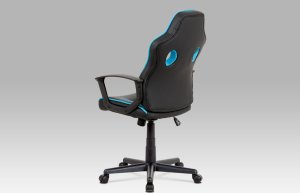 Kancelářská židle, černá ekokůže+modrá látka, houpací mech, plast kříž