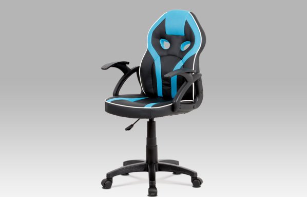 Kancelářská židle, černá ekokůže+modrá MESH, výškově nast, plast kříž