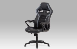 Kancelářská židle, černá ekokůže + šedá látka MESH, černý plast. kříž, houpací mechanismus