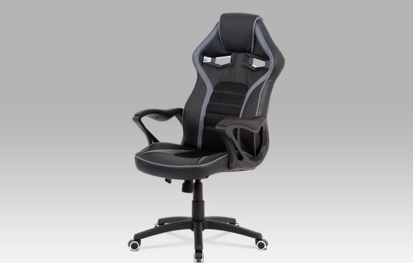 Kancelářská židle, černá ekokůže + šedá látka MESH, černý plast. kříž, houpací mechanismus