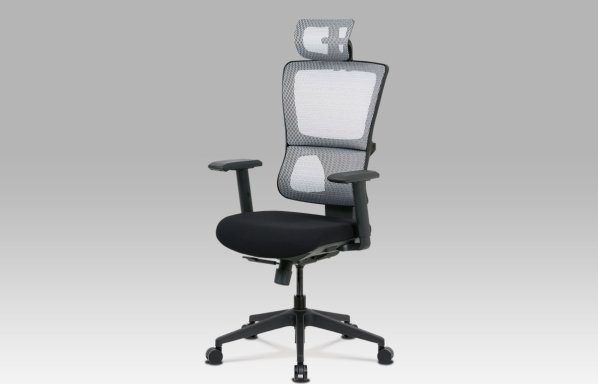 Kancelářská židle, černá látka+bílá síťovina, synchronní mech., plastový kříž