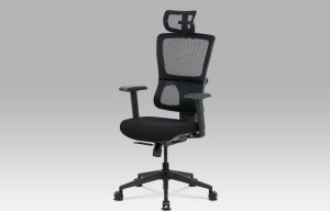 Kancelářská židle, černá látka+síťovina, synchronní mech., plastový kříž