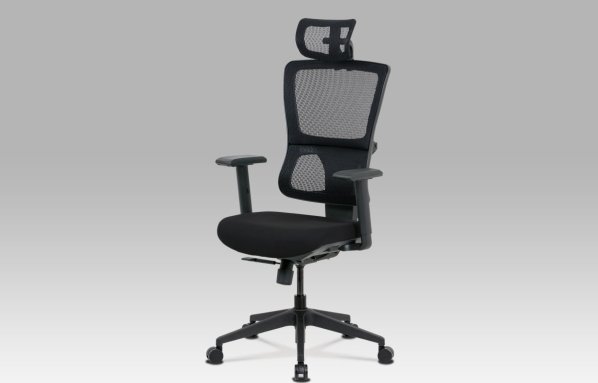 Kancelářská židle, černá látka+síťovina, synchronní mech., plastový kříž