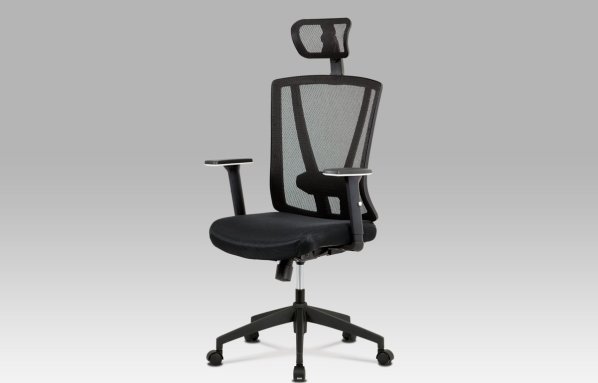 Kancelářská židle, černá MESH+síťovina, plastový kříž, synchronní mechanismus