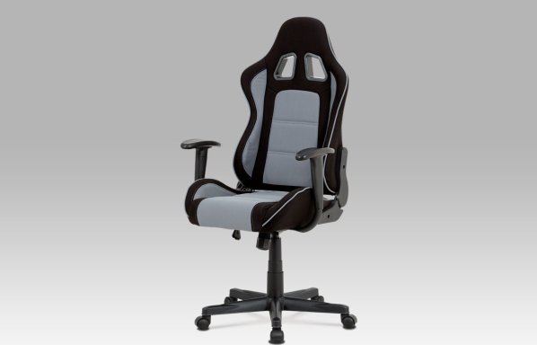 Kancelářská židle, černá-šedá látka, houpací mech, plastový kříž