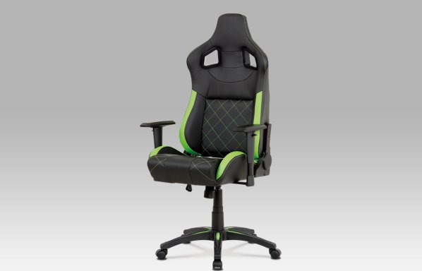 Kancelářská židle, černá+zelená ekokůže, houpací mech, plastový kříž